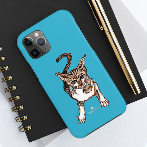 Sky Blue Cat Phone Case, Peanut Meow Cat Designer Case Mate Tough Phone Cases-Printed in USA - Heidikimurart Limited 