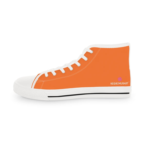 Bright Orange Men's High Tops, Modern Bright Orange Solid Color Minimalist Best Men's High Top Sneakers (US Size: 5-14)