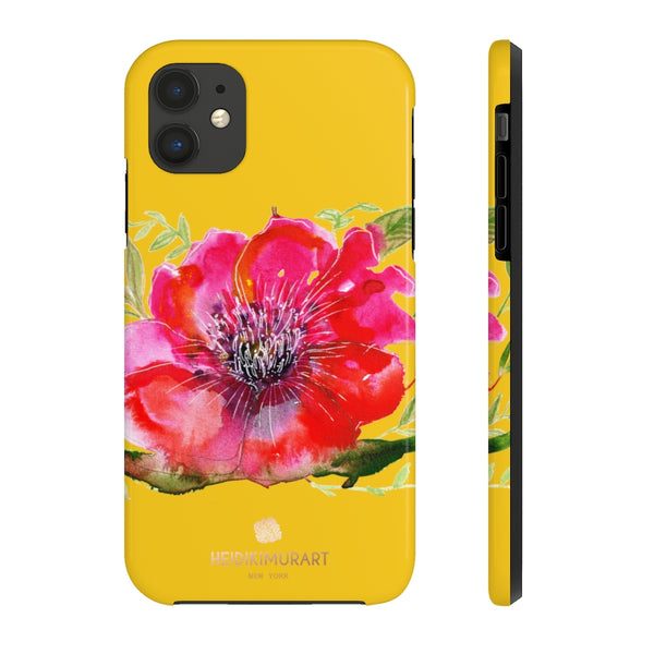 Yellow Red Hibiscus Phone Case, Floral Print Flower Case Mate Tough Phone Cases-Made in USA - Heidikimurart Limited 