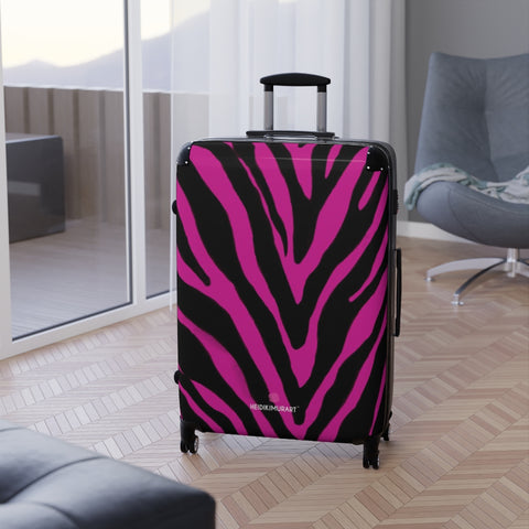 Hot Pink Zebra Print Suitcases, Animal Print Designer Suitcase Luggage (Small, Medium, Large) Unique Cute Spacious Versatile and Lightweight Carry-On or Checked In Suitcase, Best Personal Superior Designer Adult's Travel Bag Custom Luggage - Gift For Him or Her - Made in USA/ UK