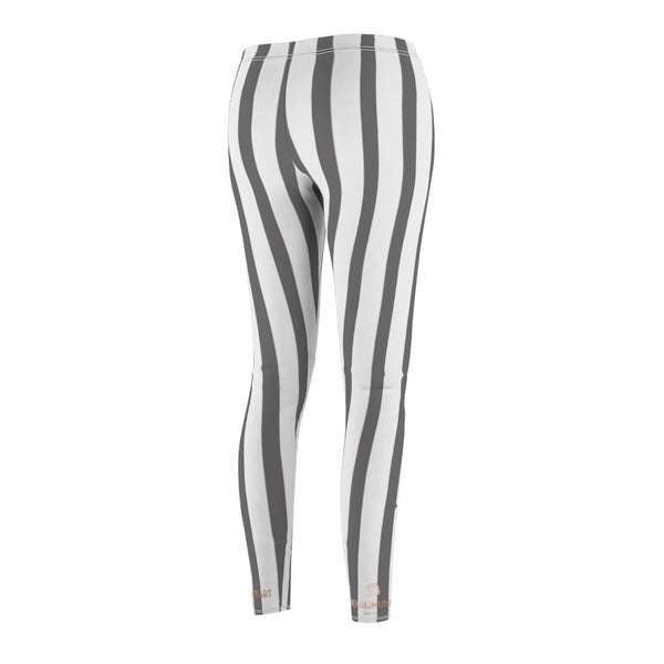 Grey Striped Women's Casual Leggings-All Over Prints-Printify-Heidi Kimura Art LLC