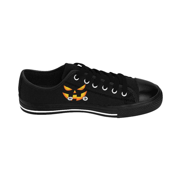 Men's Gray Bats Halloween Party Black Orange Pumpkin Face Low Top Running Sneakers-Men's Low Top Sneakers-Heidi Kimura Art LLC