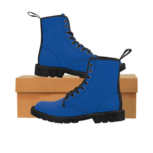 Navy Blue Women's Canvas Boots, Solid Color Modern Essential Winter Boots For Ladies-Shoes-Printify-Black-US 9-Heidi Kimura Art LLC Navy Blue Women's Hiking Boots, Navy Blue Classic Solid Color Designer Women's Winter Lace-up Toe Cap Ankle Hiking Boots (US Size 6.5-11) Modern Minimalist Casual Fashion Winter Boots