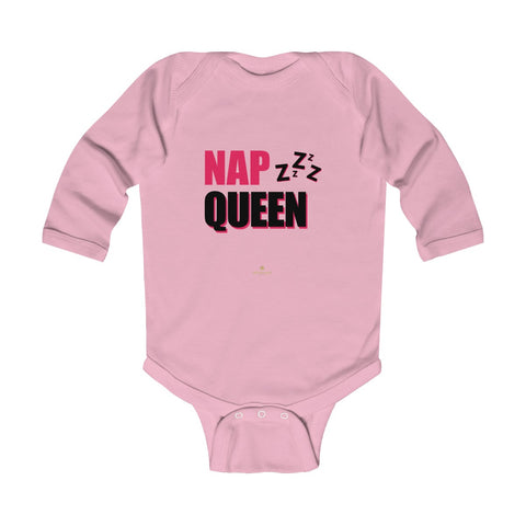 Cute Nap Queen Pink Baby Girls Infant Kids Long Sleeve Bodysuit -Made in USA-Infant Long Sleeve Bodysuit-Pink-18M-Heidi Kimura Art LLC