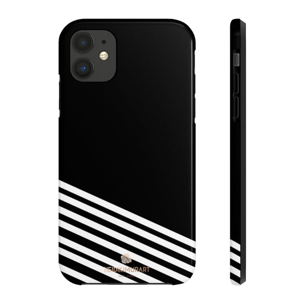 Black White Striped iPhone Case, Modern Case Mate Tough Samsung Galaxy Phone Cases-Phone Case-Printify-iPhone 11-Heidi Kimura Art LLC