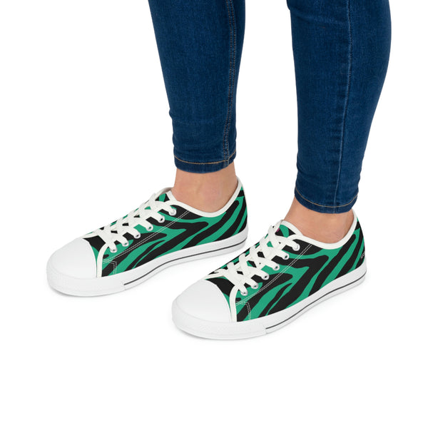 Green Zebra Print Ladies' Sneakers, Best Zebra Striped Animal Print Designer Women's Low Top Sneakers