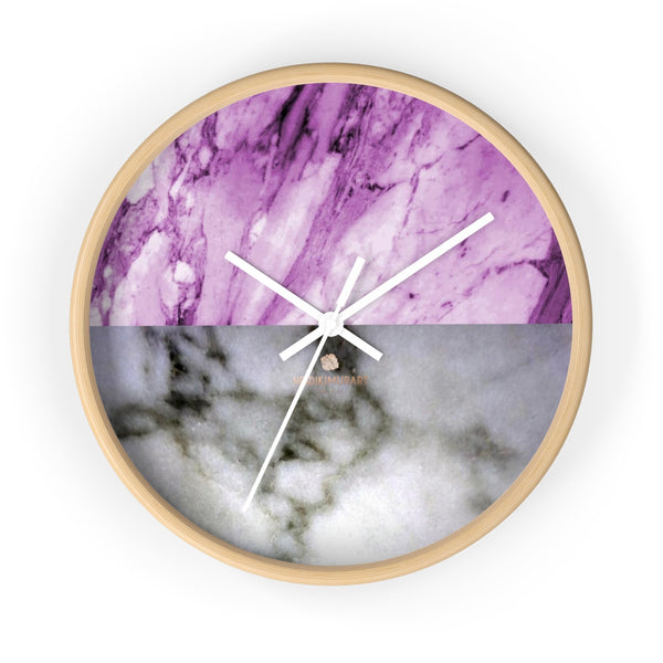 Pink White Marble Print Art Large Indoor Designer 10" dia. Wall Clock-Made in USA-Wall Clock-10 in-Wooden-White-Heidi Kimura Art LLC