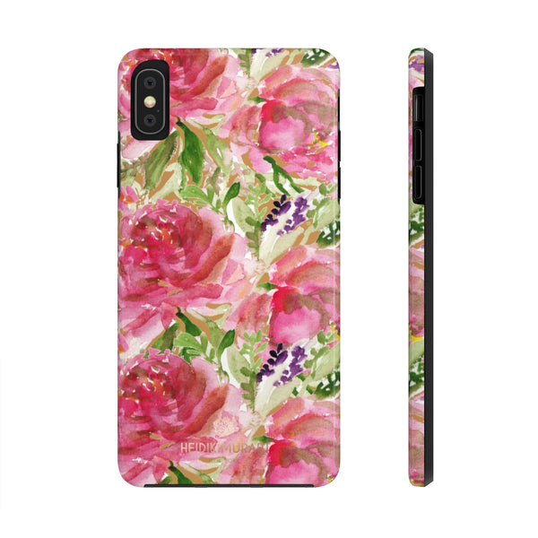 Brown Pink Rose Print Phone Case, Floral Print Case Mate Tough Phone Cases-Made in USA - Heidikimurart Limited 