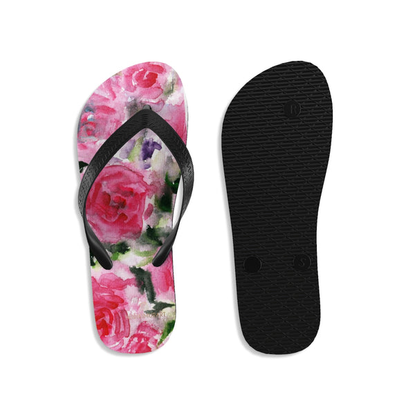 Growing Pink French Rose Print Unisex Designer Flip-Flops - Made in USA (Size: S, M, L)-Flip-Flops-Heidi Kimura Art LLC