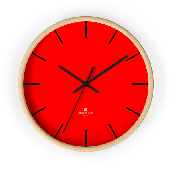 Solid Bright Red Color Plain Modern 10" Diameter Large Wall Clock- Made in USA-Wall Clock-10 in-Wooden-Black-Heidi Kimura Art LLC