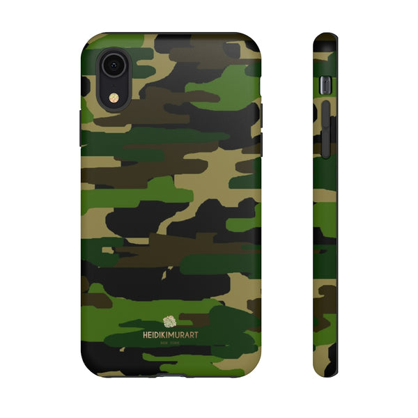 Green Brown Camouflage Phone Case, Army Military Print Tough Designer Phone Case -Made in USA-Phone Case-Printify-iPhone XR-Matte-Heidi Kimura Art LLC