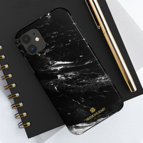 Black Marble Print Phone Case, Designer Case Mate Tough Phone Cases-Made in USA - Heidikimurart Limited 