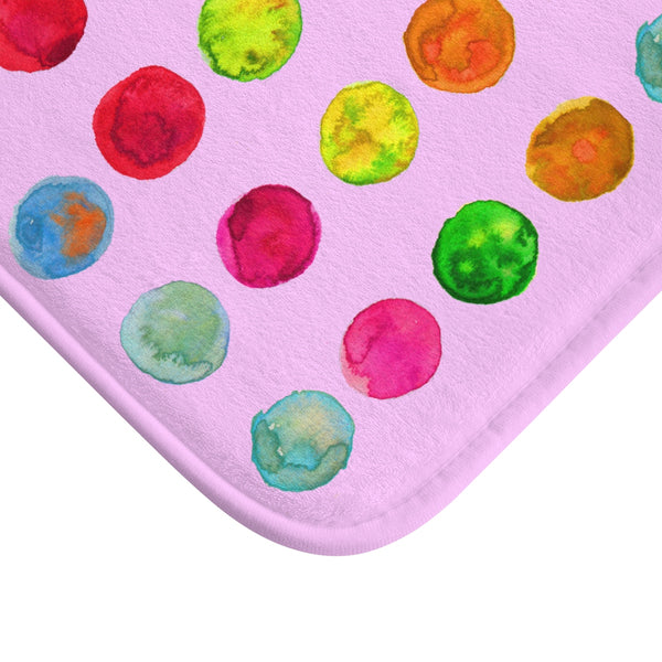 Light Pink Colorful Watercolor Polka Dots Print Microfiber Anti-Slip Bath Mat -Made in USA-Bath Mat-Heidi Kimura Art LLC