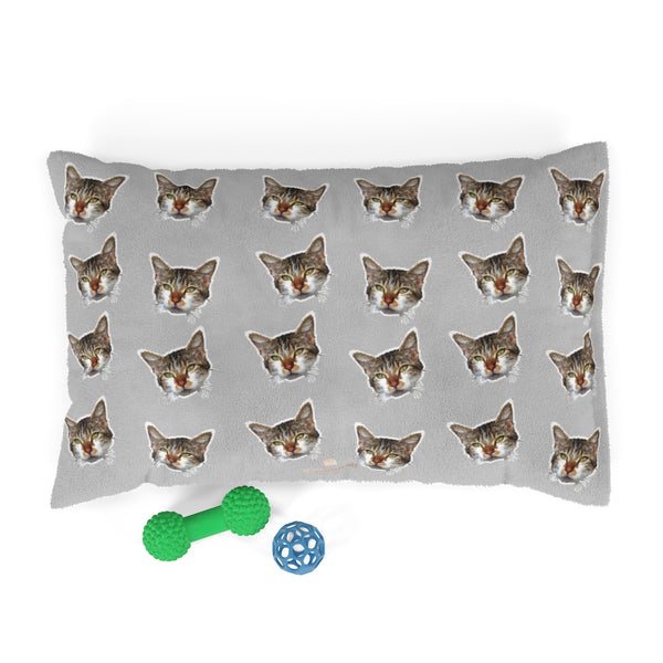 Light Grey Cat Pet Bed, Solid Color Machine-Washable Pet Pillow With Zippers-Printed in USA-Pets-Printify-28x18-Heidi Kimura Art LLC
