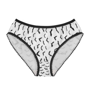 White Black Bats Print Halloween Women's Briefs Panties Underwear(US Size: XS-2XL)-Women's Underwear-L-Black Seams-Heidi Kimura Art LLC