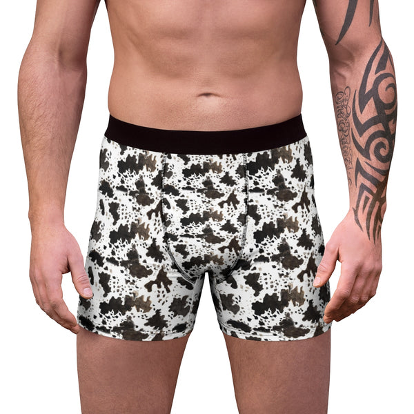 Cow Print Animal Print Men's Boxer Briefs Soft Fleece Lined Underwear-Men's Underwear-Heidi Kimura Art LLC