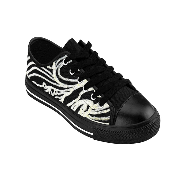 Black Japanese Waves Designer Men's Low Top Nylon Canvas Sneakers (US Size: 7-14)-Men's Low Top Sneakers-Black-US 9-Heidi Kimura Art LLC