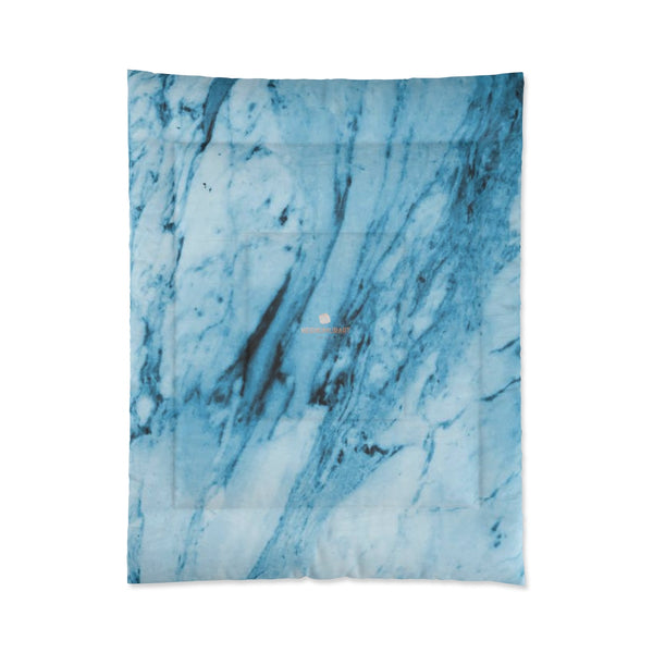 Blue White Marble Print Luxury Designer Best Comforter For King/Queen/Full/Twin-Comforter-68x88-Heidi Kimura Art LLC
