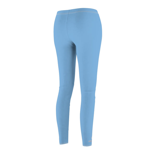Light Blue Solid Color Print Women's Dressy Long Casual Leggings- Made in USA-All Over Prints-Heidi Kimura Art LLC