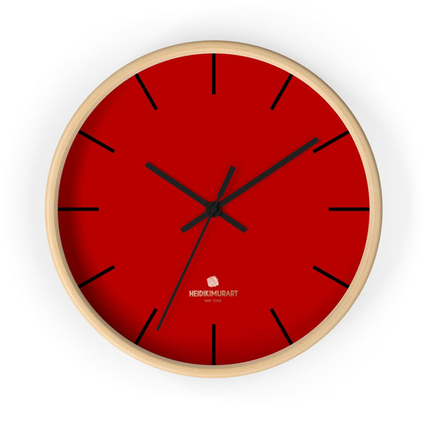 Ruby Red Solid Color Large Plain Designer 10" Diameter Wall Clock- Made in USA-Wall Clock-10 in-Wooden-Black-Heidi Kimura Art LLC