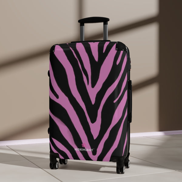 Pink Zebra Striped Print Suitcases, Zebra Striped Animal Print Designer Suitcase Luggage (Small, Medium, Large)