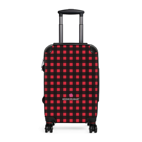 Red Buffalo Plaid Cabin Suitcase, Plaid Printed Small Premium Best Designer Carry On Polycarbonate Front and Hard-Shell Durable Small 1-Size Carry-on Luggage With 2 Inner Pockets & Built in Lock With 4 Wheel 360° Swivel and Adjustable Telescopic Handle - Made in USA/UK (Size: 13.3" x 22.4" x 9.05", Weight: 7.5 lb) Unique Cute Carry-On Best Personal Travel Bag Custom Luggage - Gift For Him or Her 