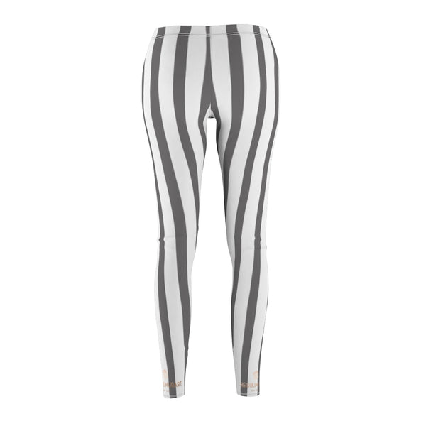 Grey Striped Women's Casual Leggings-All Over Prints-Printify-Heidi Kimura Art LLC