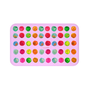 Light Pink Colorful Watercolor Polka Dots Print Microfiber Anti-Slip Bath Mat -Made in USA-Bath Mat-Large 34x21-Heidi Kimura Art LLC
