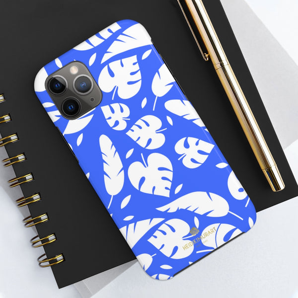 Blue White Modern Tropical Leaf Print Designer Case Mate Tough Phone Case-Made in USA - Heidikimurart Limited 