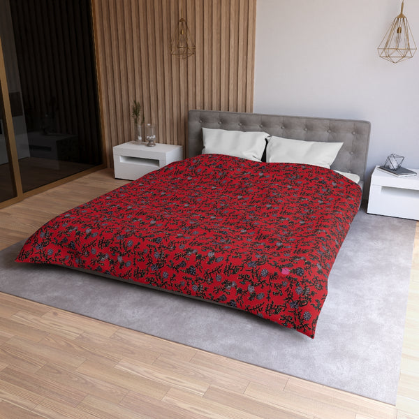 Red Floral Microfiber Duvet Cover