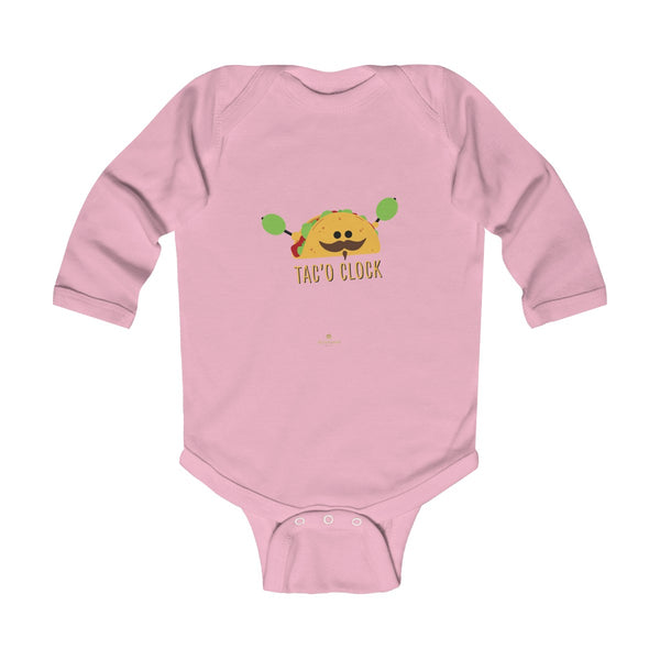 Taco Cute Funny Baby Boy or Girls Infant Kids Long Sleeve Bodysuit - Made in USA-Infant Long Sleeve Bodysuit-Pink-NB-Heidi Kimura Art LLC