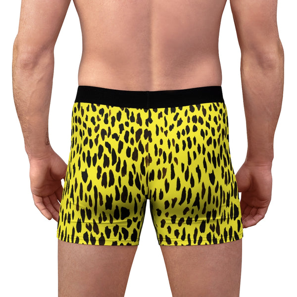 Yellow Cheetah Men's Underwear, Cheetah/ Leopard Spots Animal Print Fetish Print Designer Fashion Underwear For Sexy Gay Men, Men's Gay Fetish Party Erotic Boxer Briefs Elastic Underwear (US Size: XS-3XL)