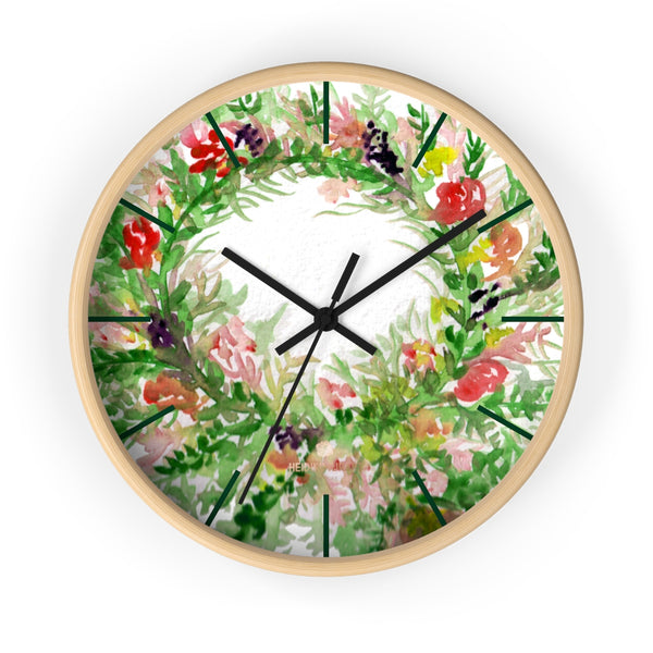 Sweet Colorful Spring Floral Print Designer 10 in. Dia. Indoor Wall Clock- Made in USA-Wall Clock-10 in-Wooden-Black-Heidi Kimura Art LLC