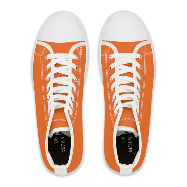 Bright Orange Ladies' High Tops, Solid Color Best Women's High Top Sneakers Canvas Tennis Shoes