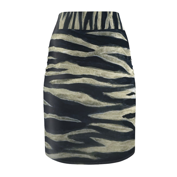 Tiger Striped Women's Pencil Skirt, Animal Print Black Best Luxury Mid-Waist Premium Quality Designer Women's Pencil Skirt - Made in USA (US Size XS-2XL)