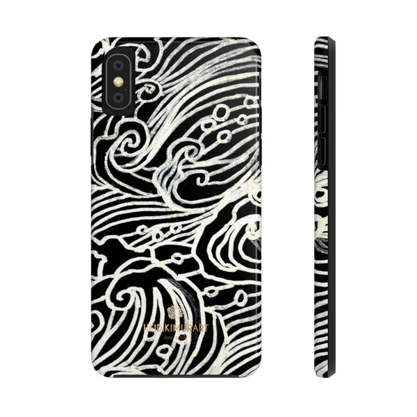 Black Waves Print Phone Case, Designer Case Mate Tough Phone Cases-Made in USA - Heidikimurart Limited 