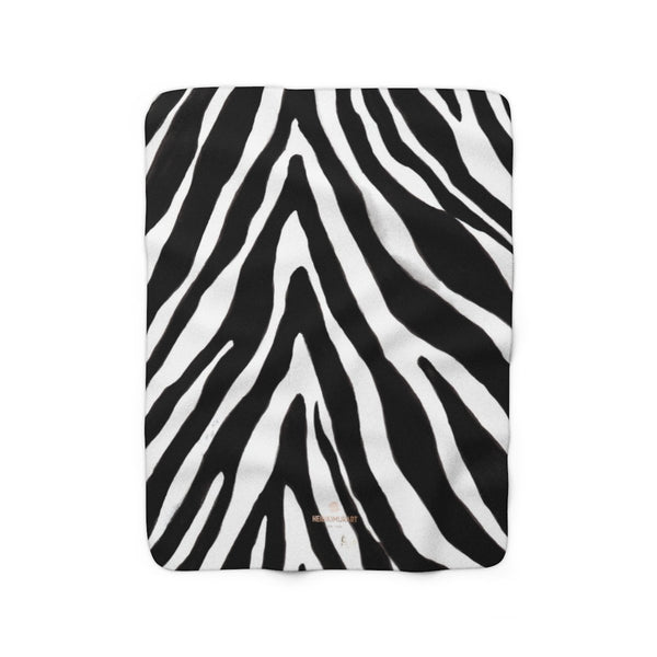 Cute Black & White Zebra Stripe Animal Print Cozy Sherpa Fleece Blanket-Made in USA-Blanket-50'' x 60''-Heidi Kimura Art LLC