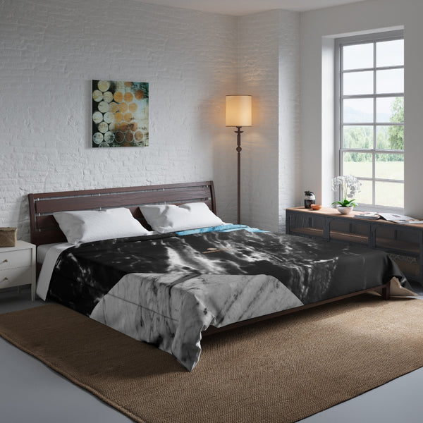 Gray Blue White Marble Print Best Comforter For King/Queen/Full/Twin Bed-Made in USA-Comforter-Heidi Kimura Art LLC