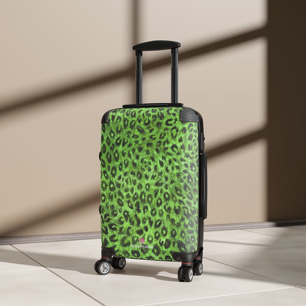 Green Leopard Print Suitcases, Leopard Spots Animal Print Designer Suitcase Luggage (Small, Medium, Large)