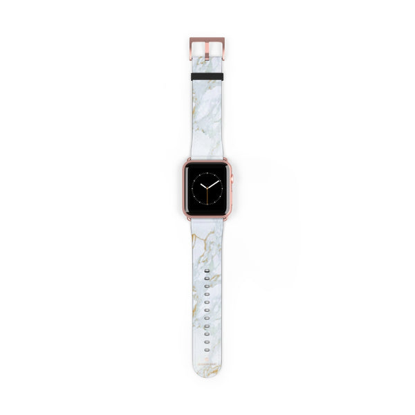 White Marble Print 38mm/42mm Premium Watch Band For Apple Watch- Made in USA-Watch Band-42 mm-Rose Gold Matte-Heidi Kimura Art LLC