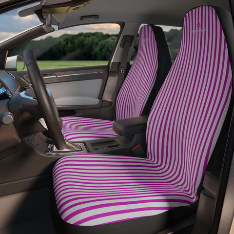 Pink Striped Car Seat Covers, White and Hot Pink Vertically Striped 2-Pcs Set (48.03" × 18.50") Polyester Car Seat Covers, Best Car Accessories Essential Premium Quality Best Soft Luxury Car Seat - 2 Pack For Your Car Seat Protection, Car Seat Protectors, Designer Car Seat Accessories, Pair of 2 Front Seat Covers, Custom Seat Covers, Luxury Car Seat Covers, Best Car Seat Covers