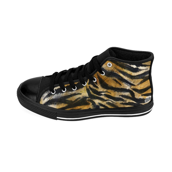 Brown Tiger Striped Women's High Tops, Animal Print Designer High Top Sneakers Shoes-Women's High Top Sneakers-Heidi Kimura Art LLC