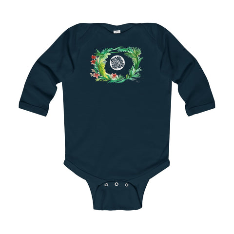 Fall Floral Print Baby's Infant Cotton Long Sleeve Bodysuit -Made in UK (UK Size: 6M-24M)-Kids clothes-Navy-12M-Heidi Kimura Art LLC