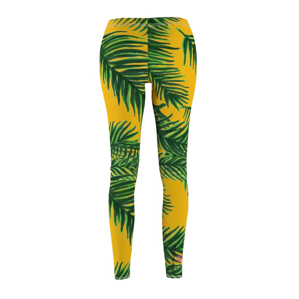 Yellow Tropical Leaves Casual Tights, Best Jungle Leaves Women's Casual Leggings, Green Jungle Palm Tree Women's Long Leggings, Women's Fashion Best Designer Premium Quality Skinny Fit Premium Quality Casual Leggings - Made in USA (US Size: XS-2XL) 