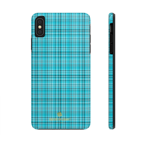 Blue Plaid Print Phone Case, Tartan Print Case Mate Tough Phone Cases-Made in USA - Heidikimurart Limited 