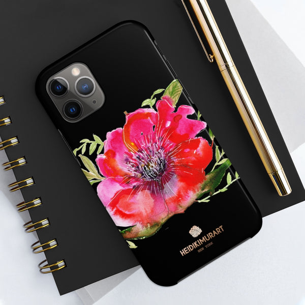 Black Red Hibiscus Phone Case, Flower Floral Print Case Mate Tough Phone Cases-Made in USA - Heidikimurart Limited 