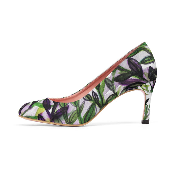 White Green Tropical Green Leaves Bridal Women's Designer 3" High Heels (US Size: 5-11)-3 inch Heels-Heidi Kimura Art LLC