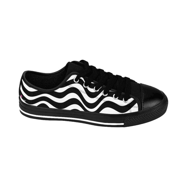 Black White Wavy Women's Sneakers, Wavy Abstract Best Tennis Casual Shoes For Women (US Size: 6-12)