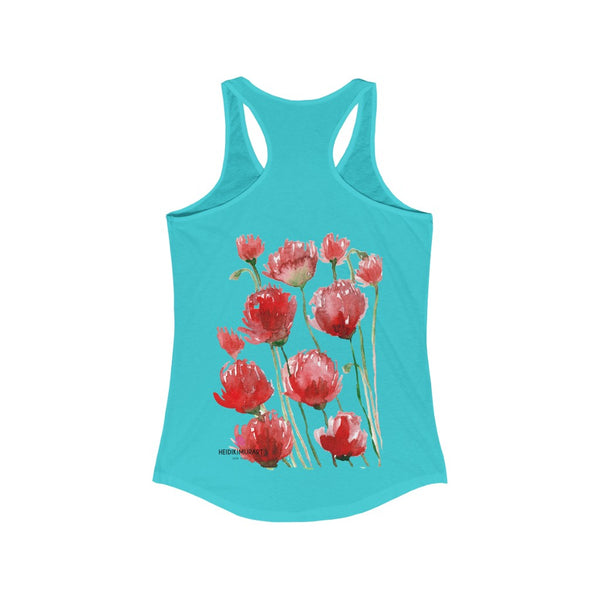 Black Red Poppy Tank Top, Best Women's Ideal Slim-Fit Racerback Tank - Made in USA (US Size: XS-2XL) Best Floral Print Red Poppies Tank Top, Watercolor Poppy Flower Print Tank Top