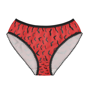 Red Black Bats Print Halloween Women's Briefs Panties Underwear(US Size: XS-2XL)-Women's Underwear-L-Black Seams-Heidi Kimura Art LLC
